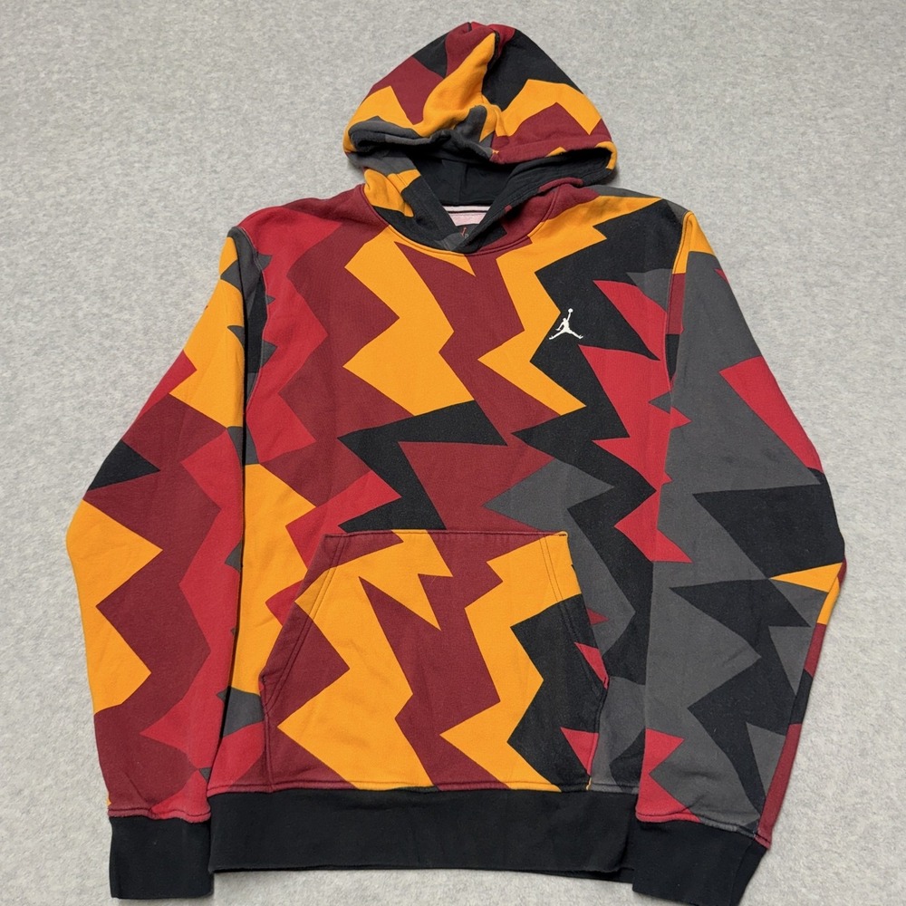 Jordan Hoodie Mens Small Multicolor Zigzag Graphic Fleece Pullover Jumpman